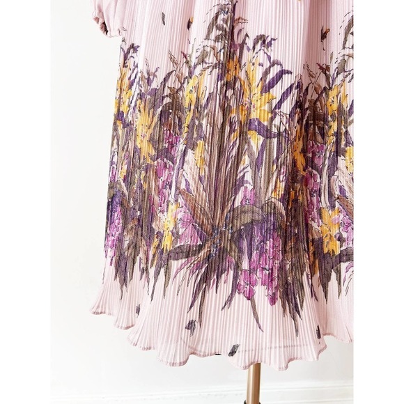 Vintage 1970s Sheer Crinkle Floral Dress Purple Sweet Cottagecore - Picture 9 of 10